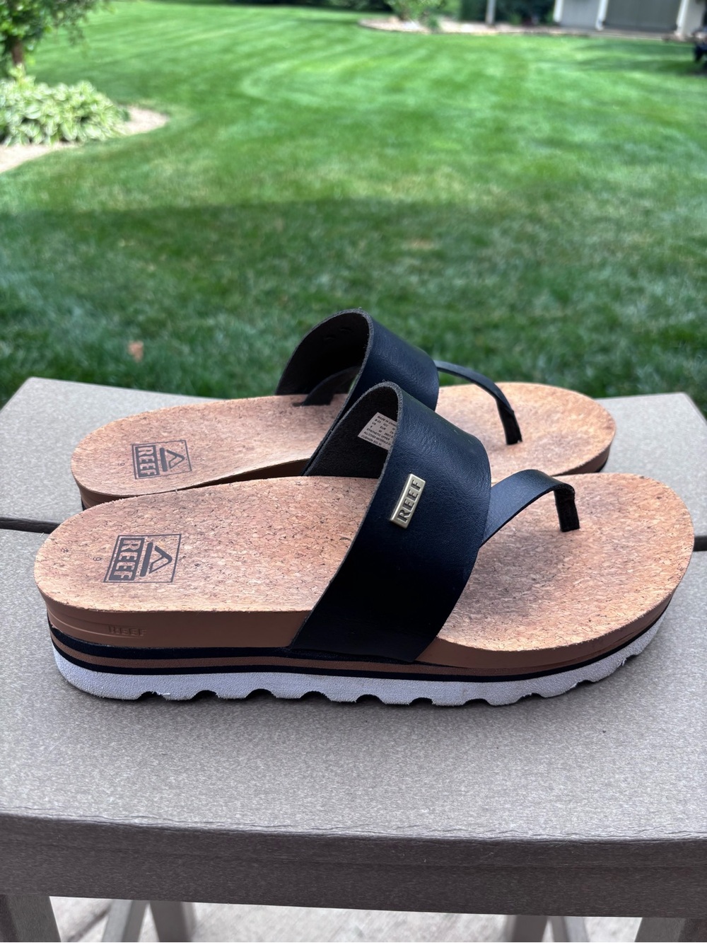 Reef Black Cork Platform Slide Sandals